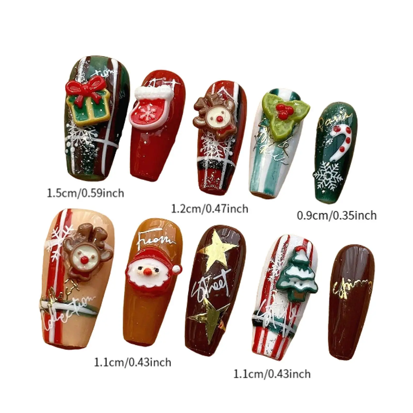 Christmas False Nails Nail Art Decoration Winter Xmas Glue on Nails with Santa Claus and Elk Decor Fake Nails for Women Girls