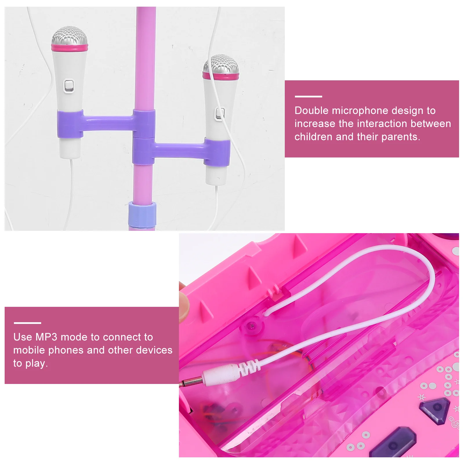 1Set Microfono di simulazione Giocattolo per bambini 3-12 anni Doppio microfono Design Mp3 Connessione Supporto regolabile Regalo per l'apprendimento della musica