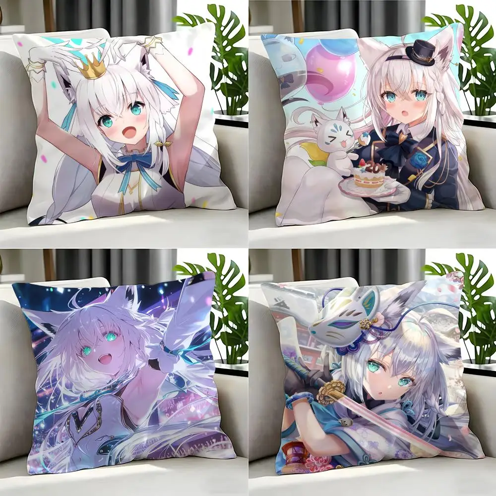 anime Shirakami Fubuki Cushion Cover Cushion Cover 4Pcs 50x50 45x45 40x40 Pillowcase Decorative Sofa Home Decor