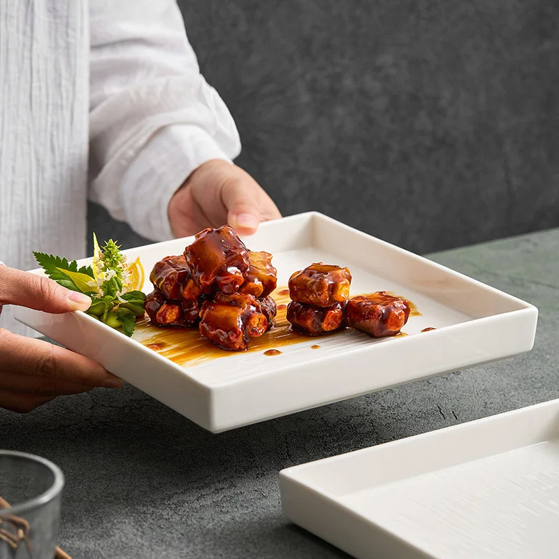 Creative Tree Pattern Square Plate Luxury Ceramic Steak Dish for Restaurant Hotel