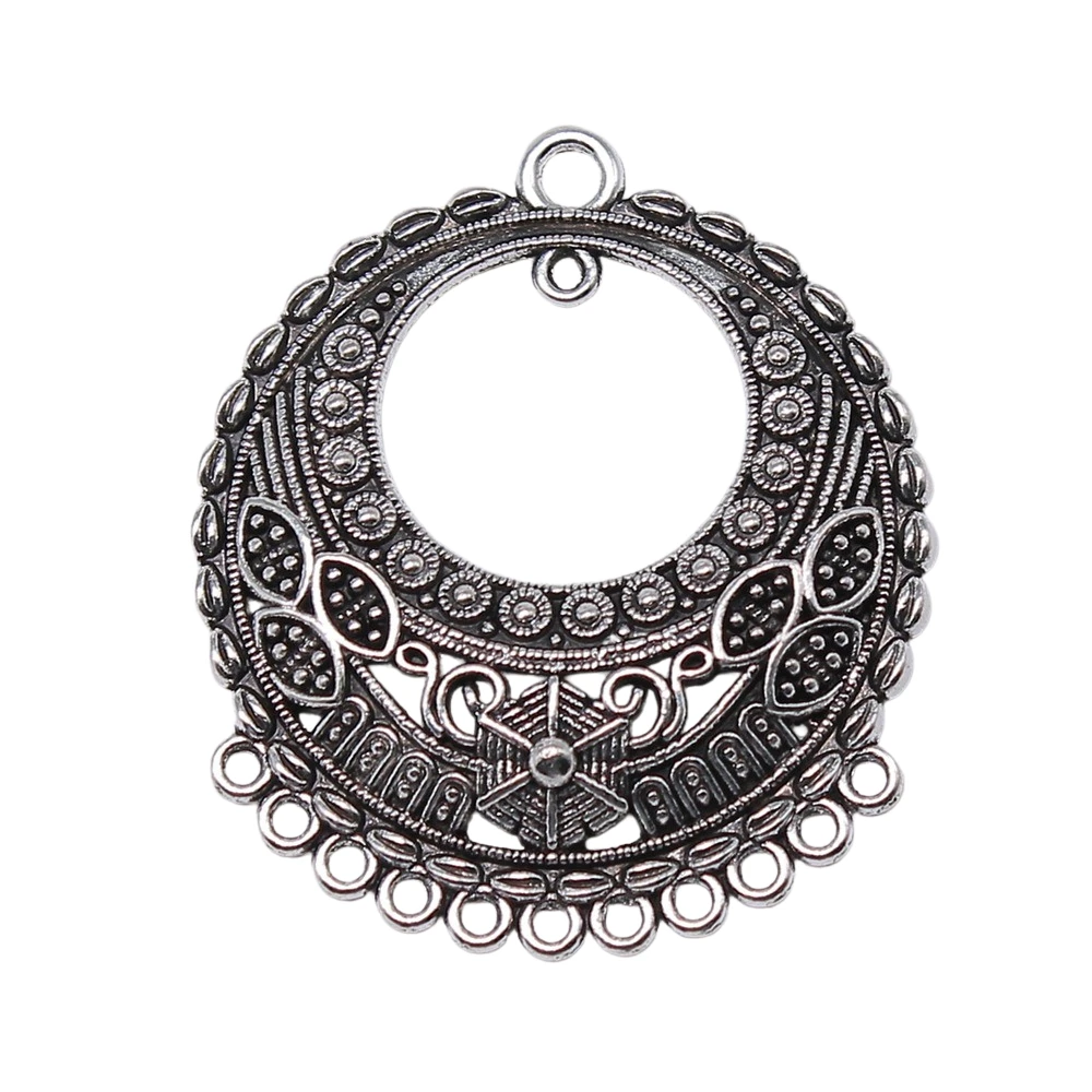 Wholesale 50pcs/bag 38x34mm Hollow Round Porous Chandelier Earring Connectors Antique Silver Color Jewelry Accessories