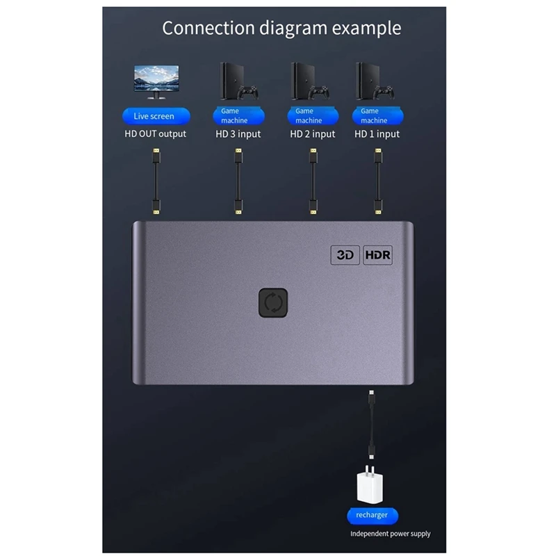 The Switch Is -Compatible Three-In And One-Out Two Computer Game Consoles Share One Monitor Gray