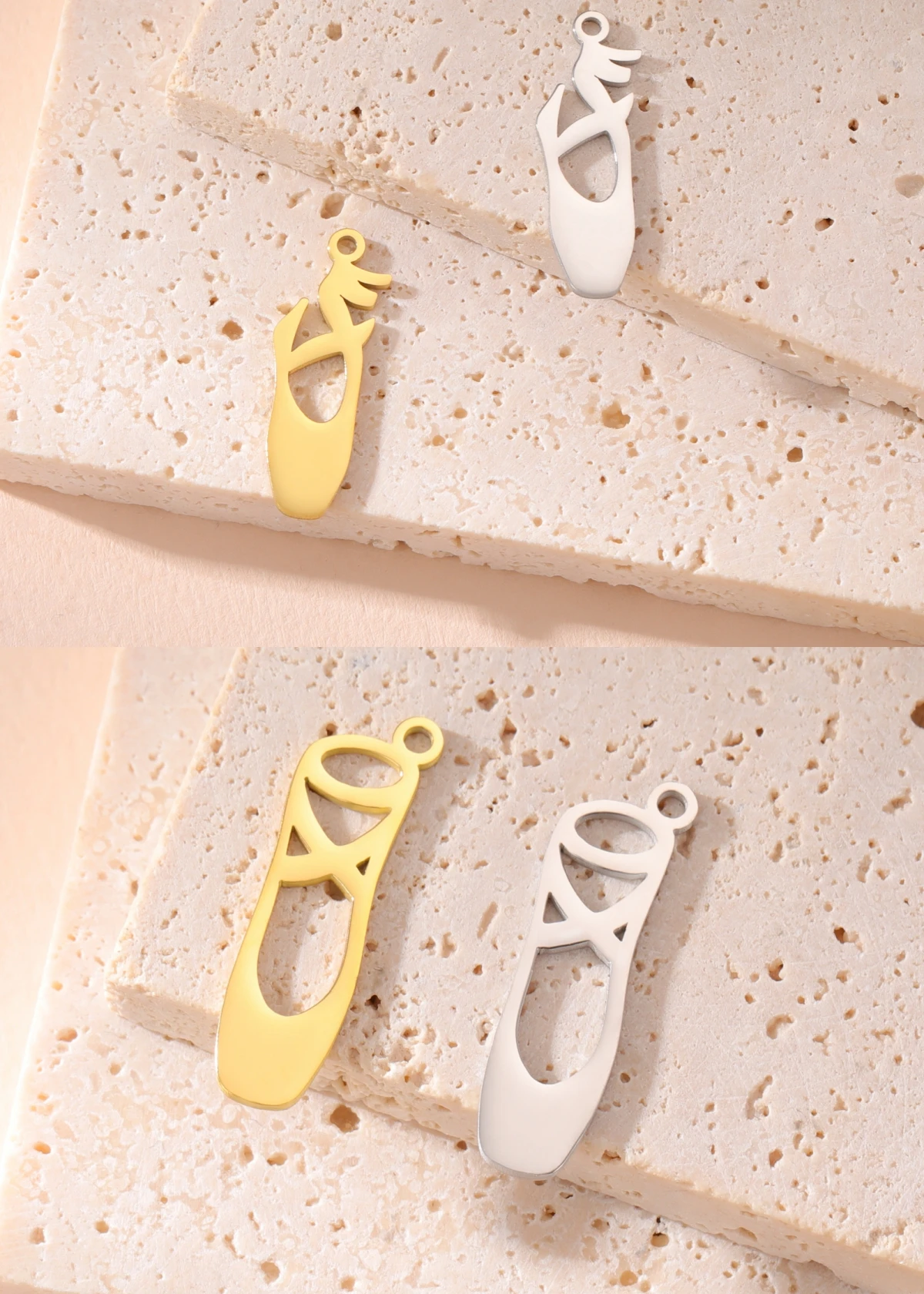 5pcs/lot Stainless steel ballet shoes mini pendant DIY can be made into necklace keychain accessories wholesale