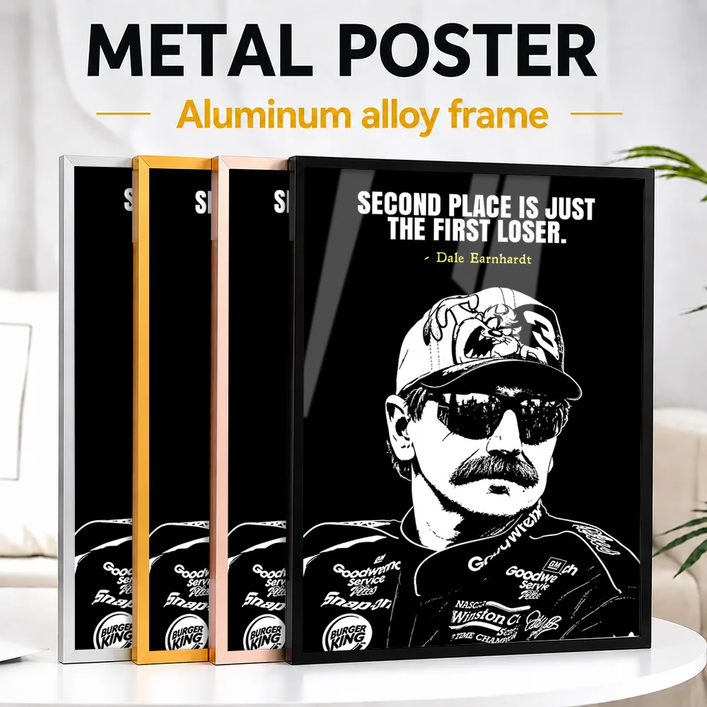 Dale Earnhardt Second Place Quote Framed Metal Print Customized Photo Bold Champion Style Wall Art For Gym Ideal Birthday Gift