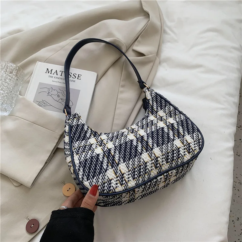 Bolso de hombro para mujer, bandolera pequeña coreana a la moda, miniballesta Simple a cuadros, para otoño