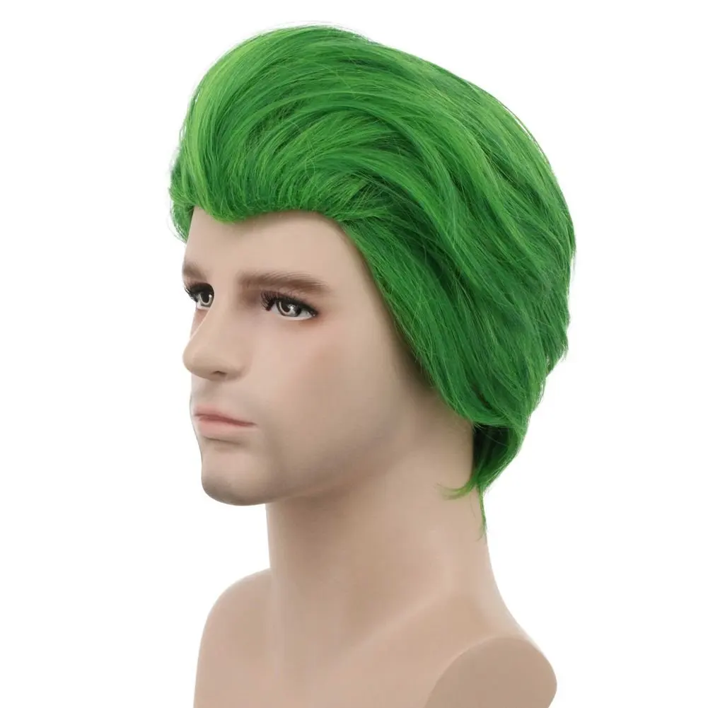 Men Short Straight Green Wig Halloween Cosplay Wig Anime Costume Wig