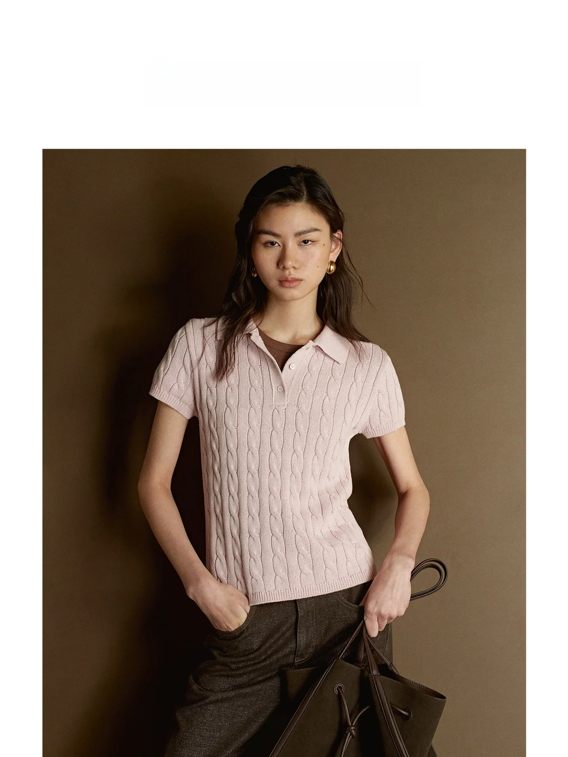 

Retro Ne Knitted ort Sve T-irt Pink Soft Cotton Twist Flower Ladies Faion Spring New Sle Comfortable Breath...