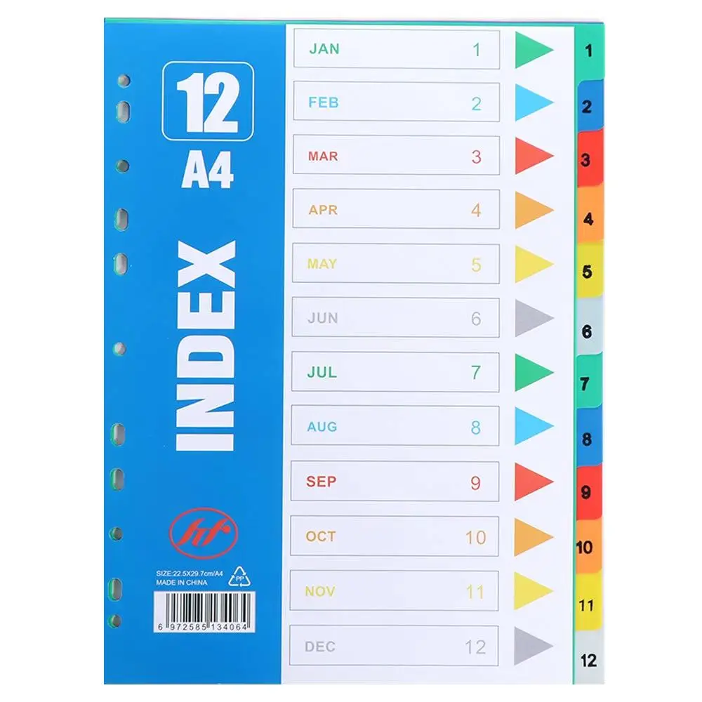 

5/10/12/20/31Pages Index Separator Page PP Material A4 Size Loose-leaf Dividers Colored Numbers Binder Dividers Notebook