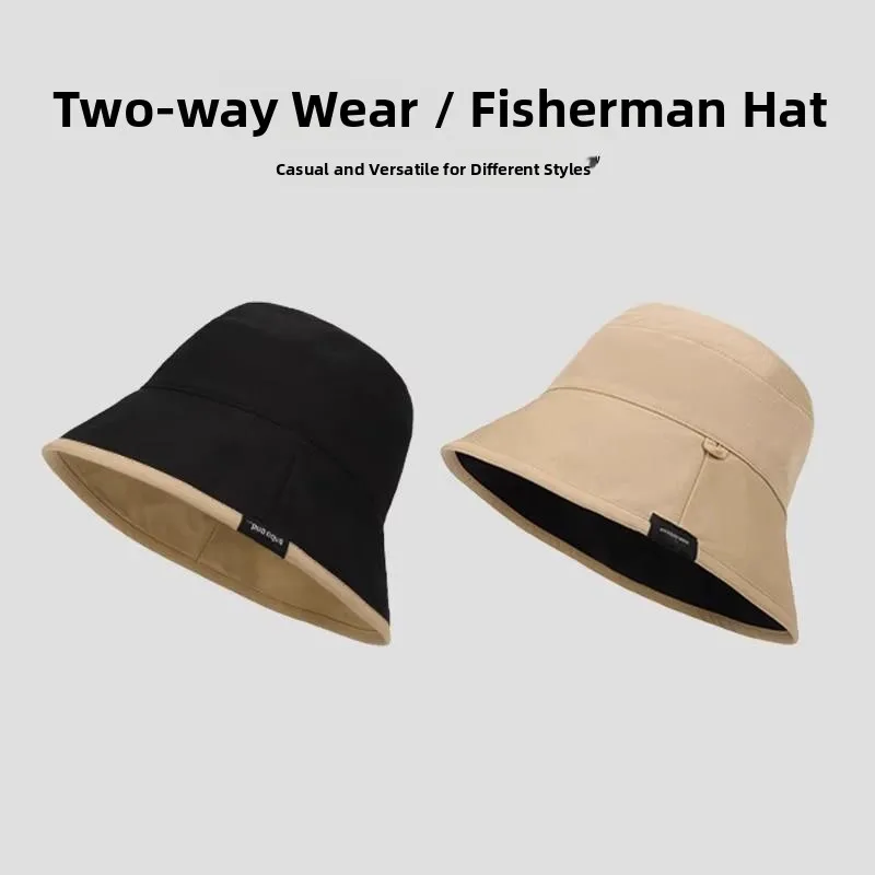 Large Size Fishing Cap Women's Summer Face Slimming Black Double-Sided Basin Hat Sunscreen Cooling Effect Face Small Hat