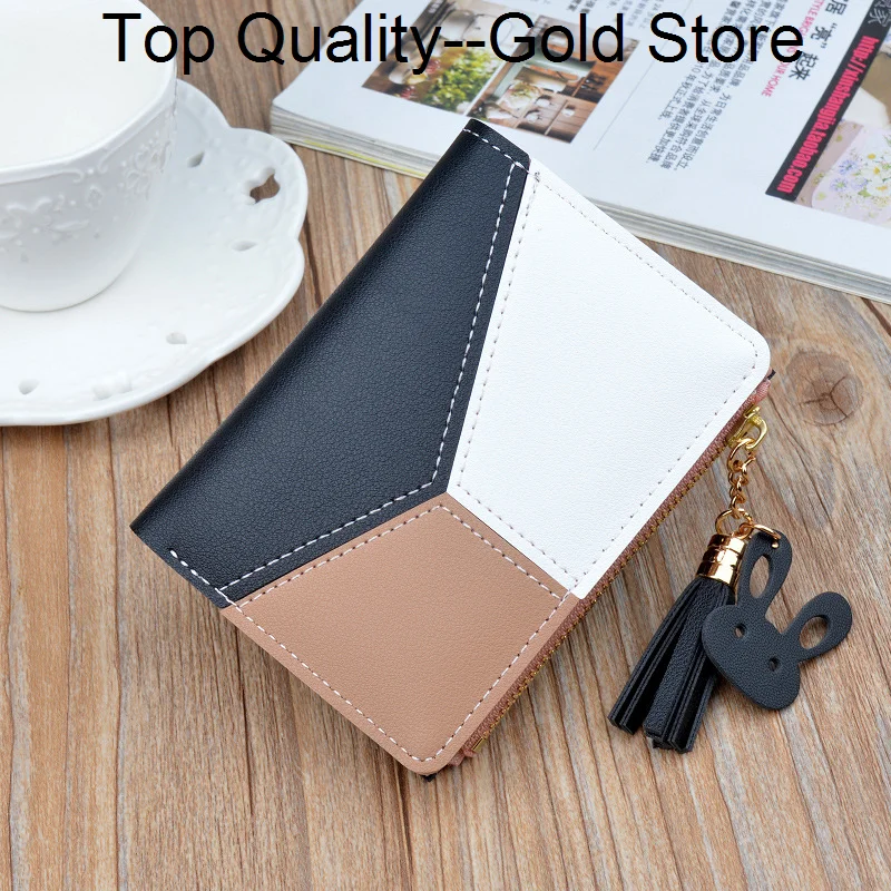 

Fashion Splicing PU Leather Women's Wallet Short Mini Coin Purse Schoolgirl Geometric Cute Card Holder s for Women