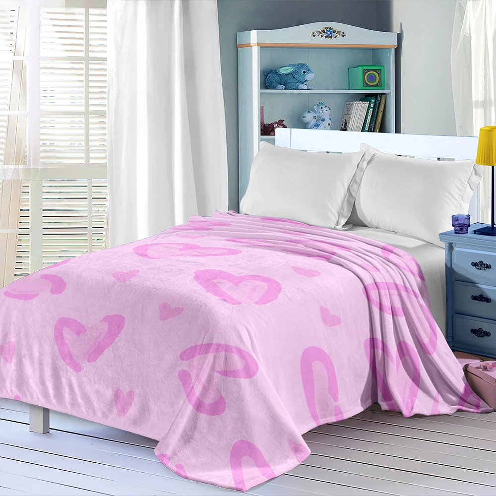Pink Hand Drawn Hearts Flannel Blanket Perfect For Sofa Office Bed Travel Sleep Read Relax Camping Four Season Use