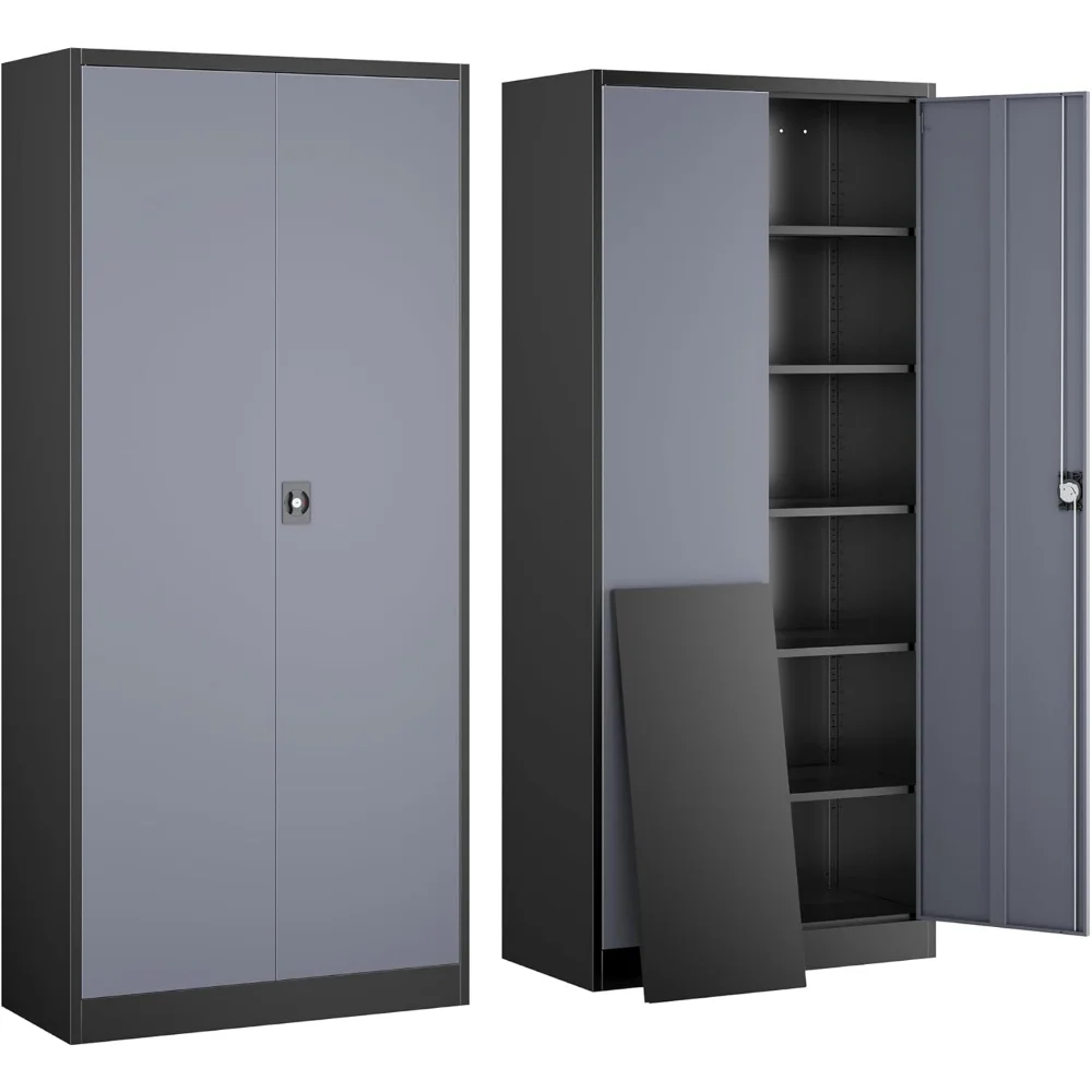 

Metal Garage Storage Cabinet with 5 Adjustable Shelves, 71" Metal Storage Cabinet with Locking Doors, Steel Tool Cabinets