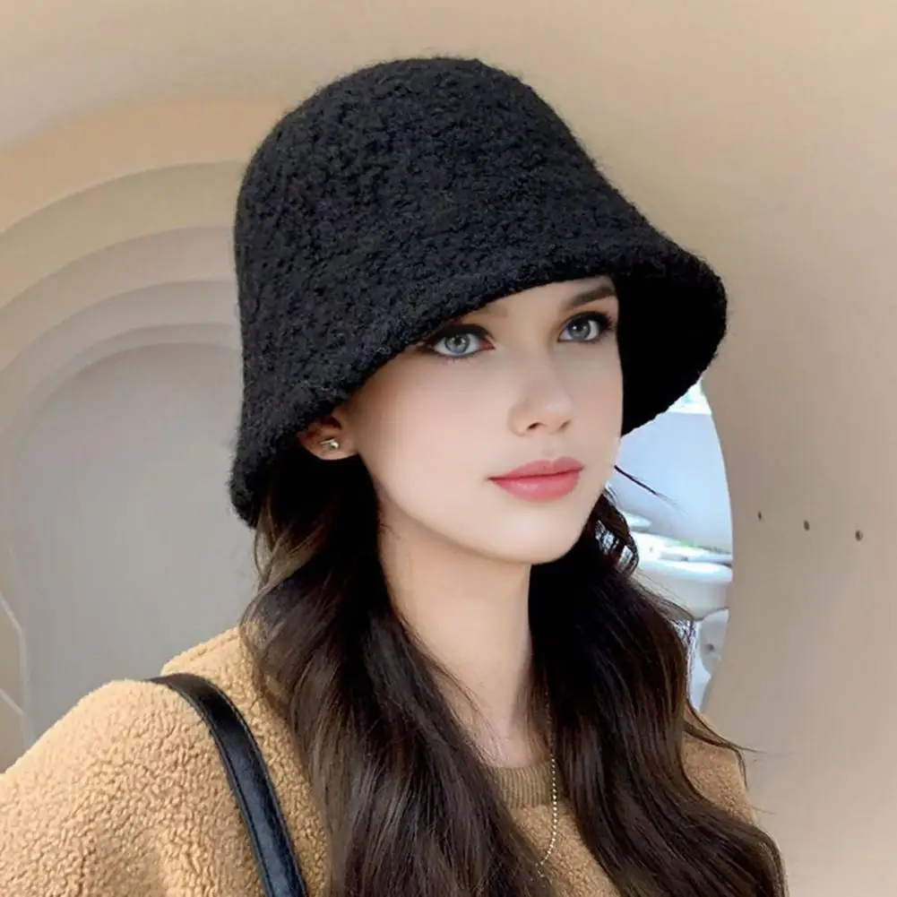 Warm Headgear for Weather Women Lambswool Bucket Hat Winter Warm Fisherman Cap Cozy Cloche Hat for Fall Weather Wide for Autumn