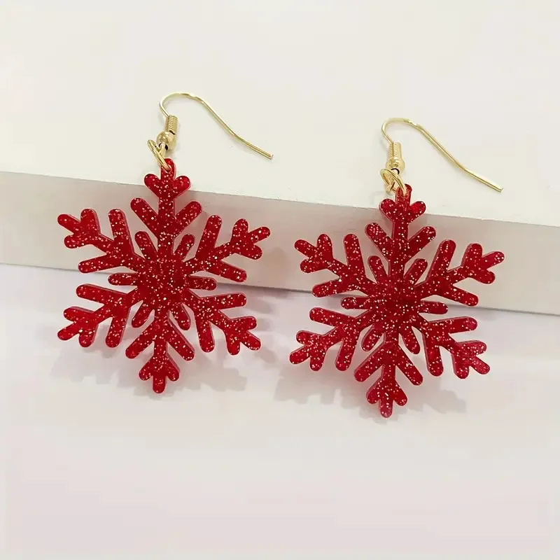

Celebrate Festive Snowflake Sequin Red Earrings Shine Winter Fashion Creative Christmas Gift Snowflake Earrings