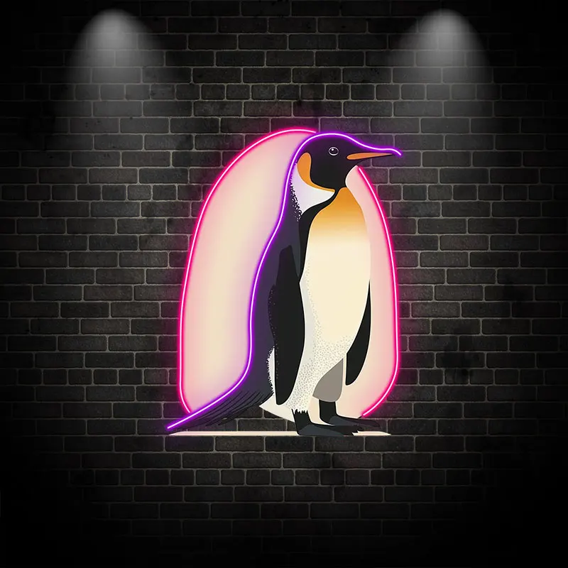 Elegant Emperor Penguin Neon Light Sign - Minimalist Design with Vibrant Glow, Perfect for Home Decor, Kids Room & Nature Lovers