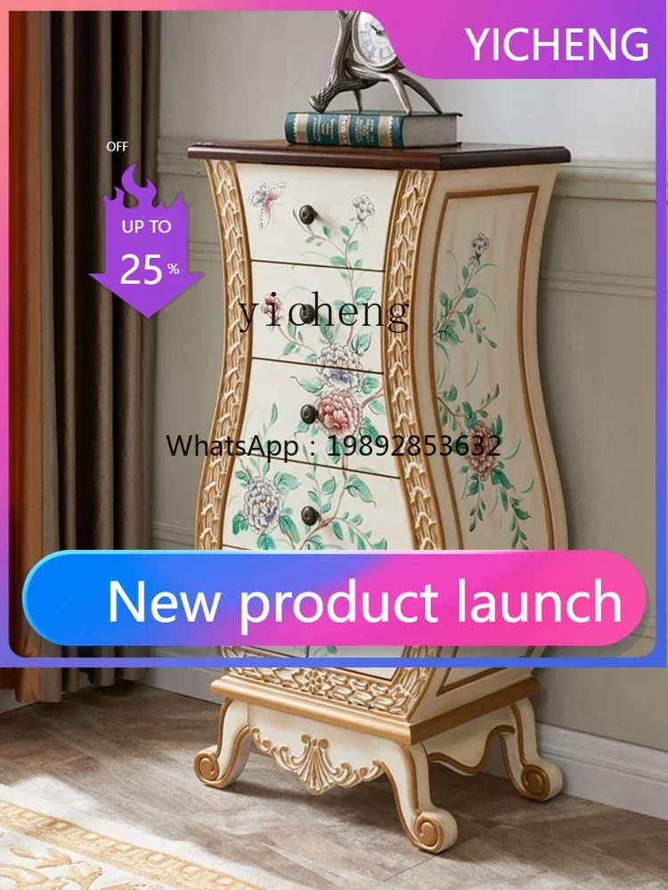 

LYY entrance chest cabinet solid wood American vase decorative cabinet storage finishing side cabinet retro painting