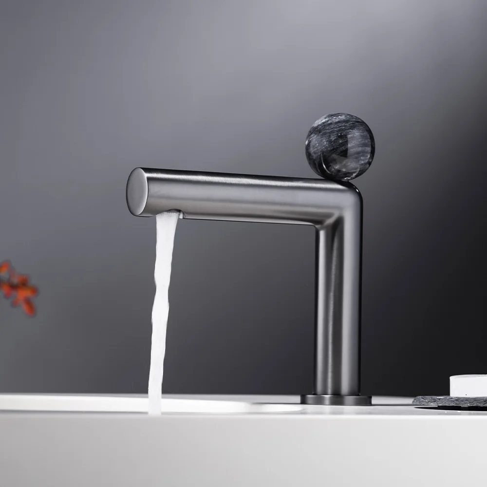Creative Bathroom Sink Faucet with Hot and Cold Marble Switch Splash Proof Circular Single Hole Countertop for Bathroom Cabinet
