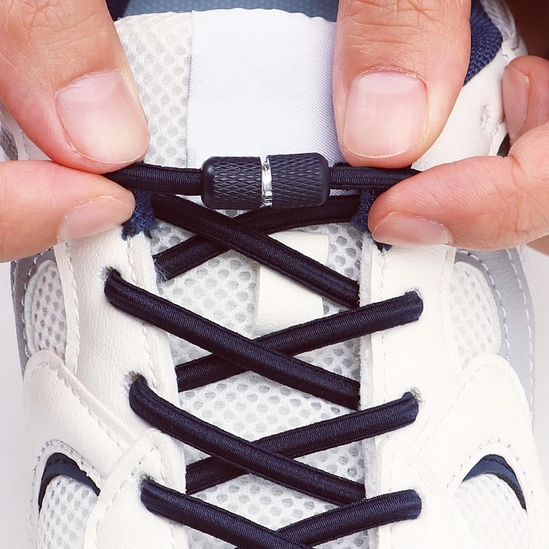 Round Elastic Laces Without Ties Sneakers No Tie Shoelaces Metal Capsule Buckle Shoelace Basketball Shoe Laces Shoes Accessories