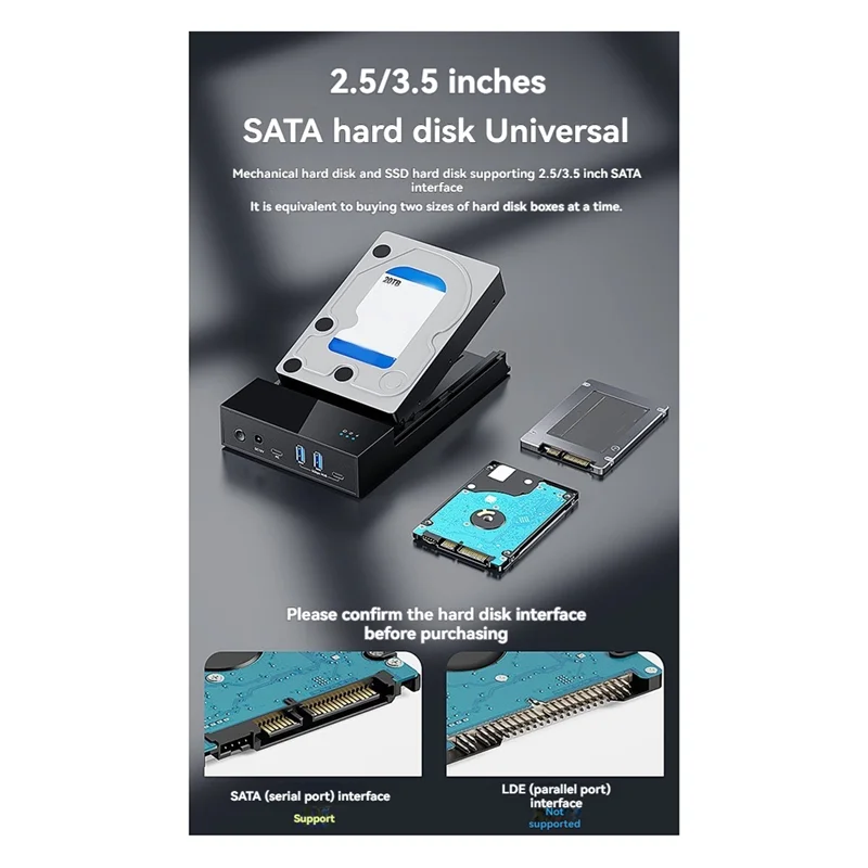 

Усовершенствованная док-станция для жесткого диска USB 3.0–3,5 дюйма SATA Внешний корпус для жесткого диска 3,5–2,5 дюйма SATA SSD HDD 20 ТБ UK P