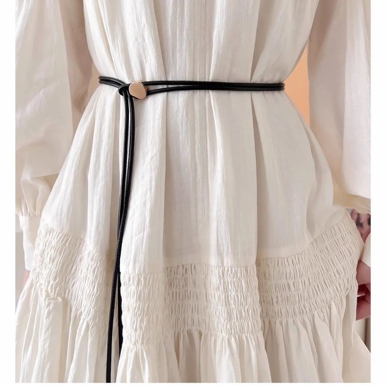 Универсальная веревка на талию для женщин летом с юбкой, модный регулируемый длинный тонкий ремень из мягкой кожи с украшением