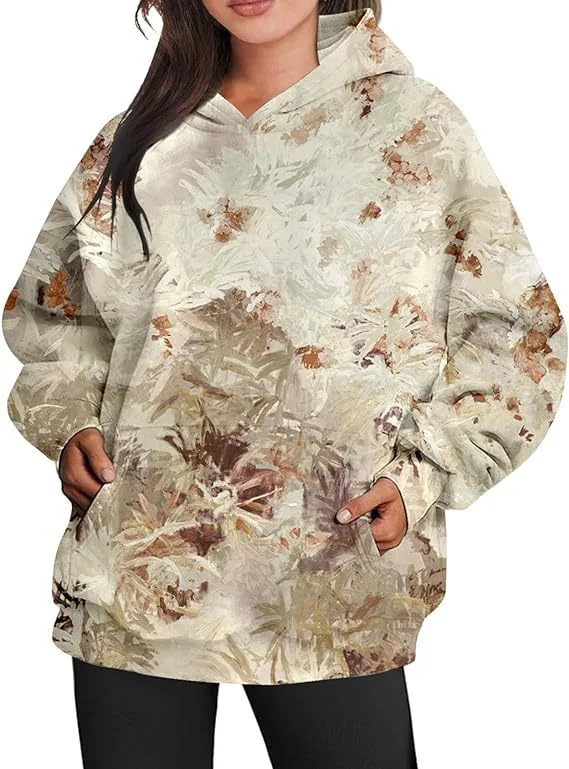 New Autumn winter women fleece hoodie fashion 3D camouflage leaf print loose pullover hoodie sweatshirt