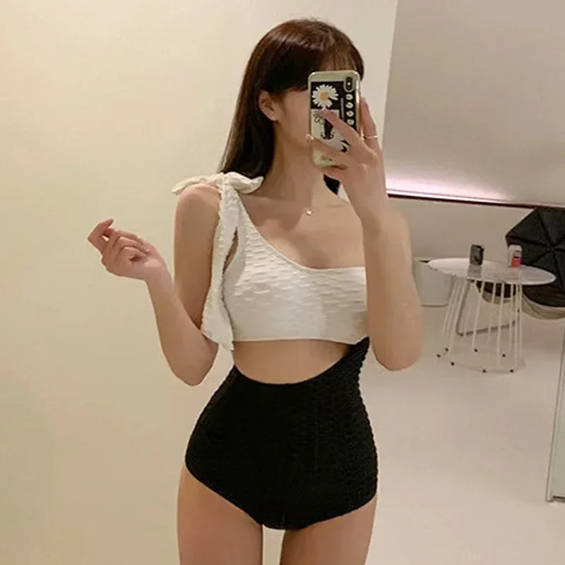 

Новая горячая распродажа сезона, цельный термоспа-купальник с высокой талией, цветной блок для похудения, закрывающий живот, Ins Style, маленький аромат