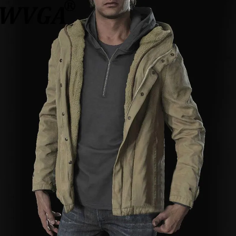 

WVGA Осенне-зимняя новая мужская куртка Tide High Street из матового хлопка с длинными рукавами Niche Chi Повседневное пальто с капюшоном на шерстяной подкладке Ins W12745