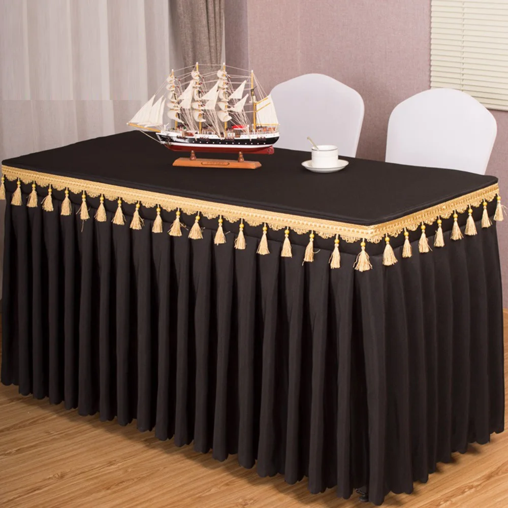 European Rectangle Table Cloth Solid Skirt Tablecloth with Tassels for Party Wedding Banquet Hotel Table Decorate Table Covers