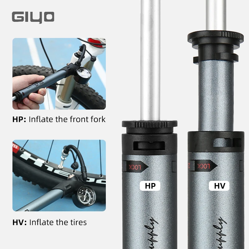 Giyo GS-41P 300psi Bicycle Shock Pump MTB Fork / Rear Suspension Pump Bicycle Air Hand Pump With Pressure Gauge Bike Inflator