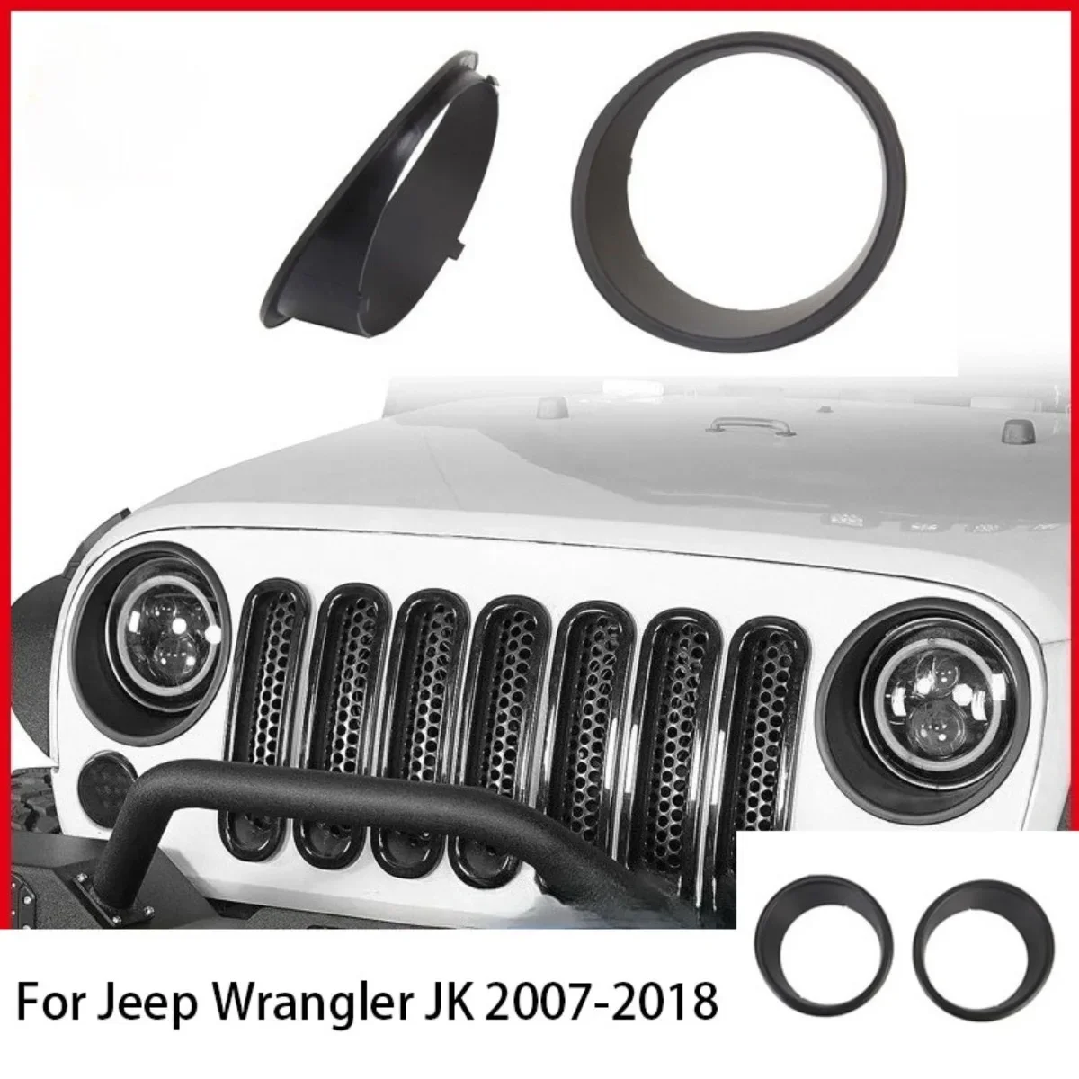 2Pcs Matte Black Front Headlight Bezel Decorative Ring Protective Cover Trim For Jeep Wrangler JK 2007-2018 Exterior Accessories