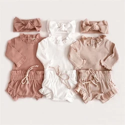 2Pcs Infant Baby Girl Clothes Set Cotton Ruffle Newborn Girl Romper Tops + Bloomer Baby Outfits Spring Summer Baby Girl Clothing