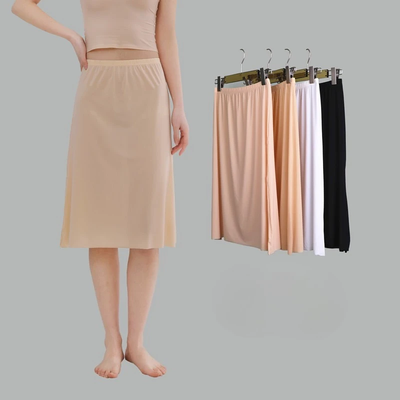 Silk Slip Skirt Anti See Through Half Slip for Women Seamless Underskirt with Safety Layer Mid Length Ultra Thin comfort