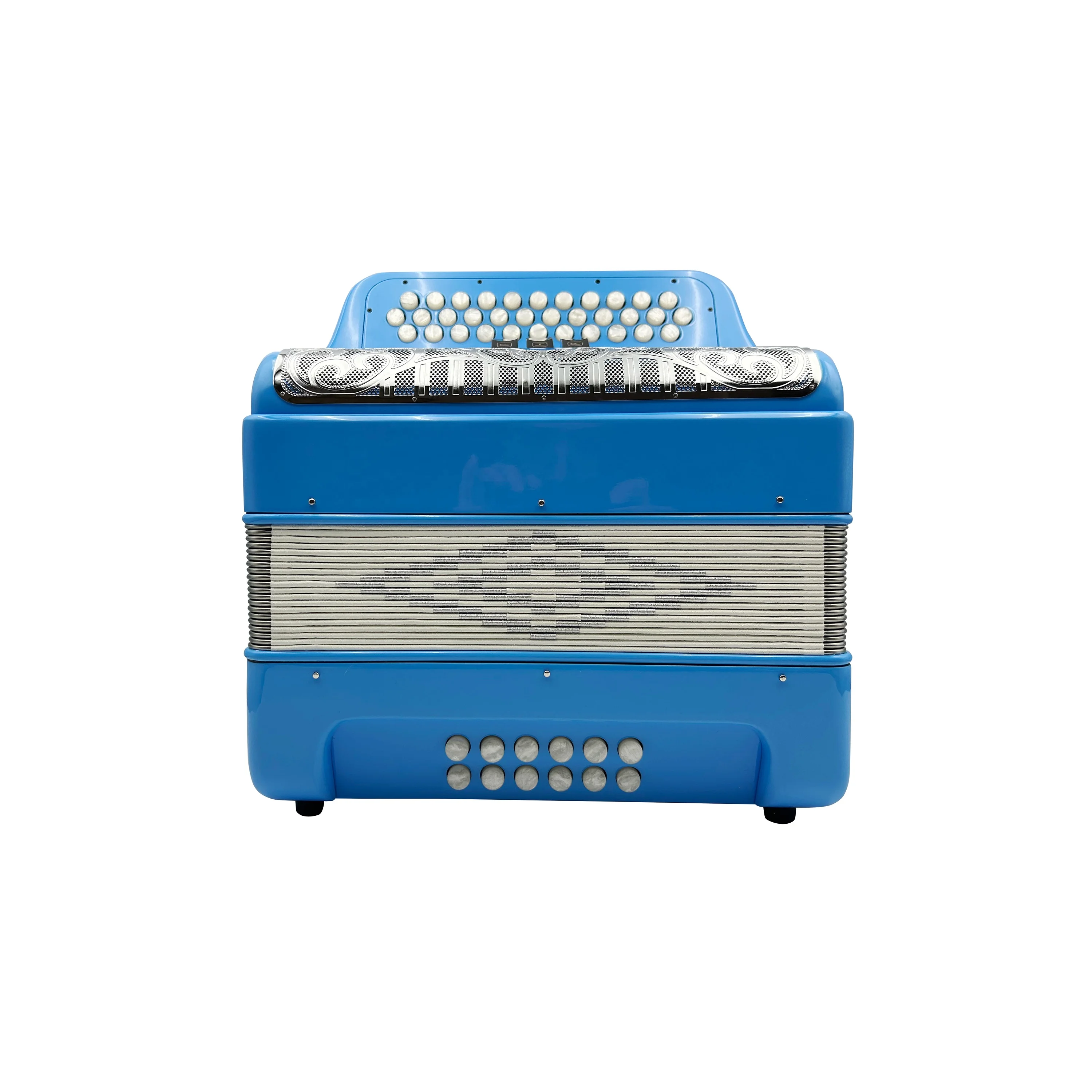 34‑Button 12‑Bass 3‑Register Deep Blue Professional Wood Accordion Silver Grill White Buttons JB3412C Musical