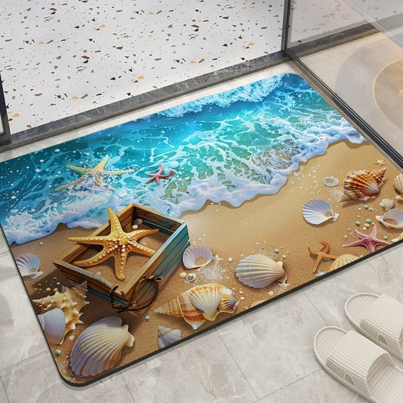 Alfombrillas de baño con patrón marino, alfombrillas absorbentes para cocina, decoración del hogar, dormitorio, sala de estar, entrada