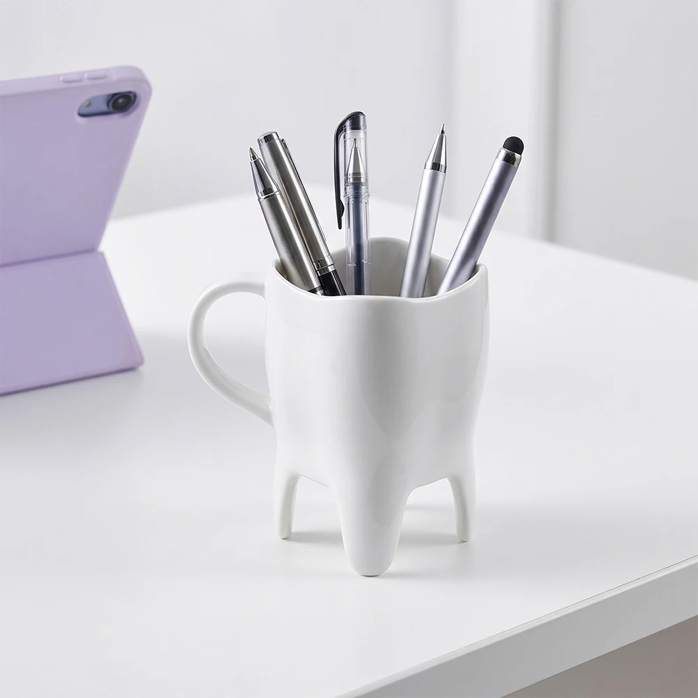 Tooth Shaped Plastic Mug Multi-Purpose Cup Pen Holde Shatter-Resistant Coffee Mug Unique Dentist Gift for Dental Professionals