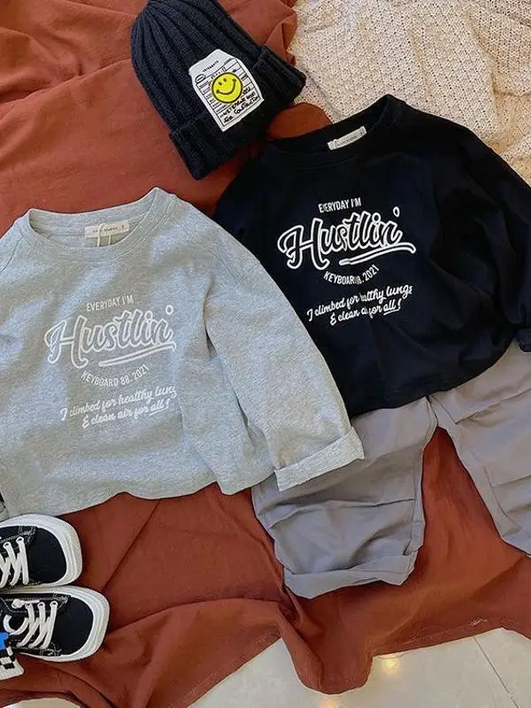 

00% Cotton Long Sve round Ne T-irt for Boys Base Layer ey irt Sli Top for Kids Faionable Inner Wear