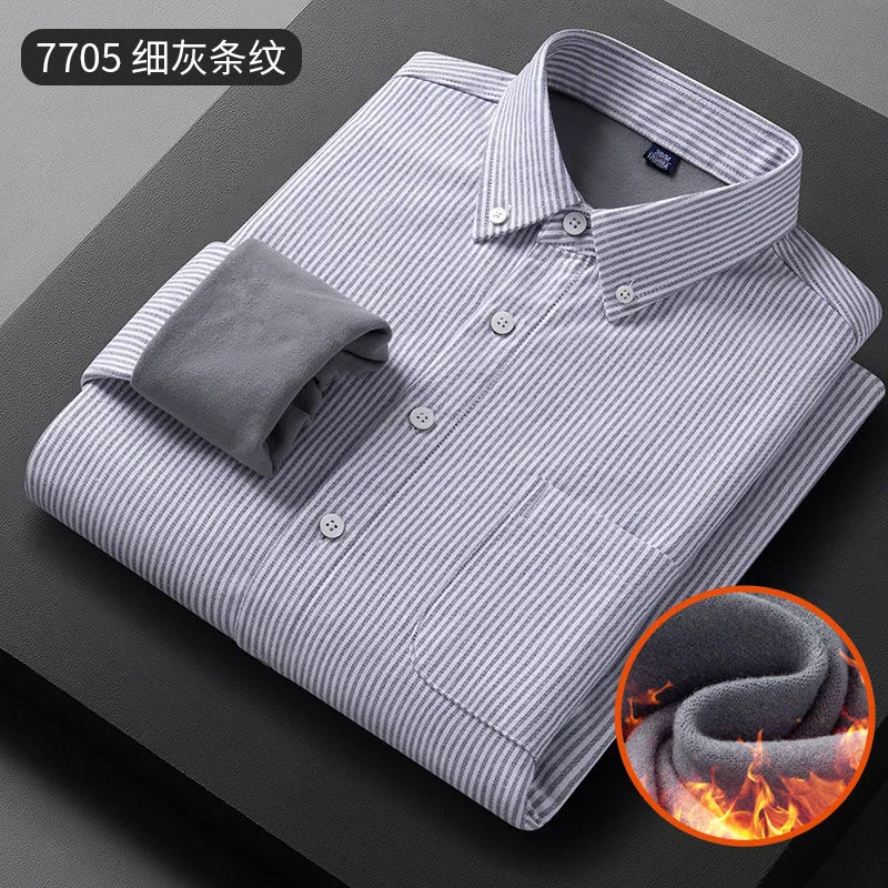 2024 Winter Fashion Trend Plus Fleece Thickened Warm Long-Sleeved Shirt Men's Business Casual Loose Large Size High-Grade Shirt