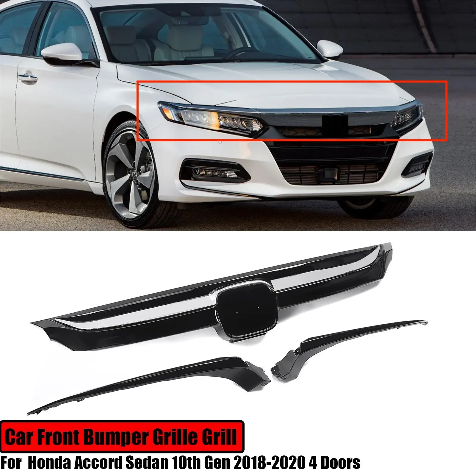 

Для Honda Accord Sedan 10-го поколения 2018-2020 4-дверный передний бампер, решетка, сменная база, глянцевая задняя часть из углеродного волокна, стиль 2019