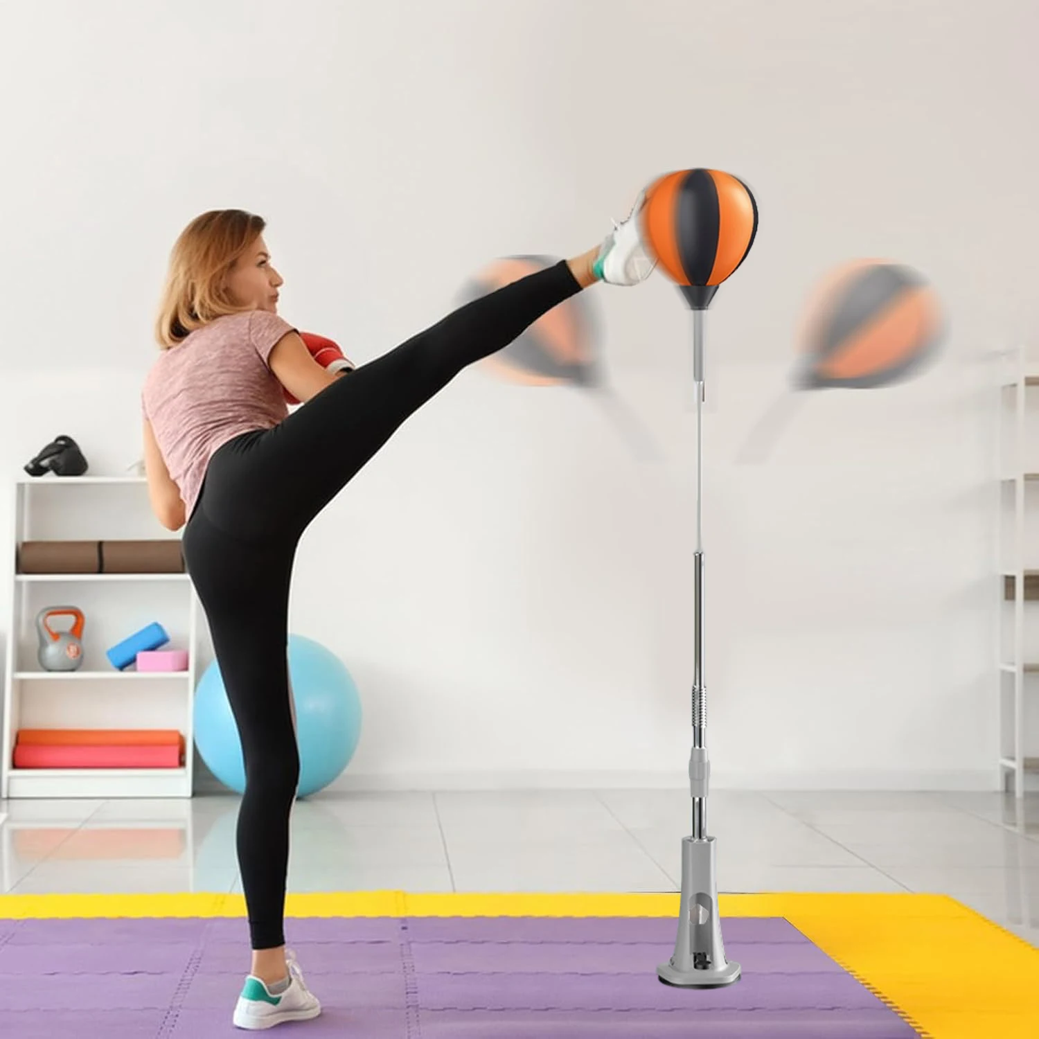 حقيبة ملاكمة منعكسة قابلة للنفخ للتدريب على التفاعل والتطرف على الرشاقة ومعدات اللياقة البدنية المنزلية وحقيبة التثبيت بنقرة واحدة