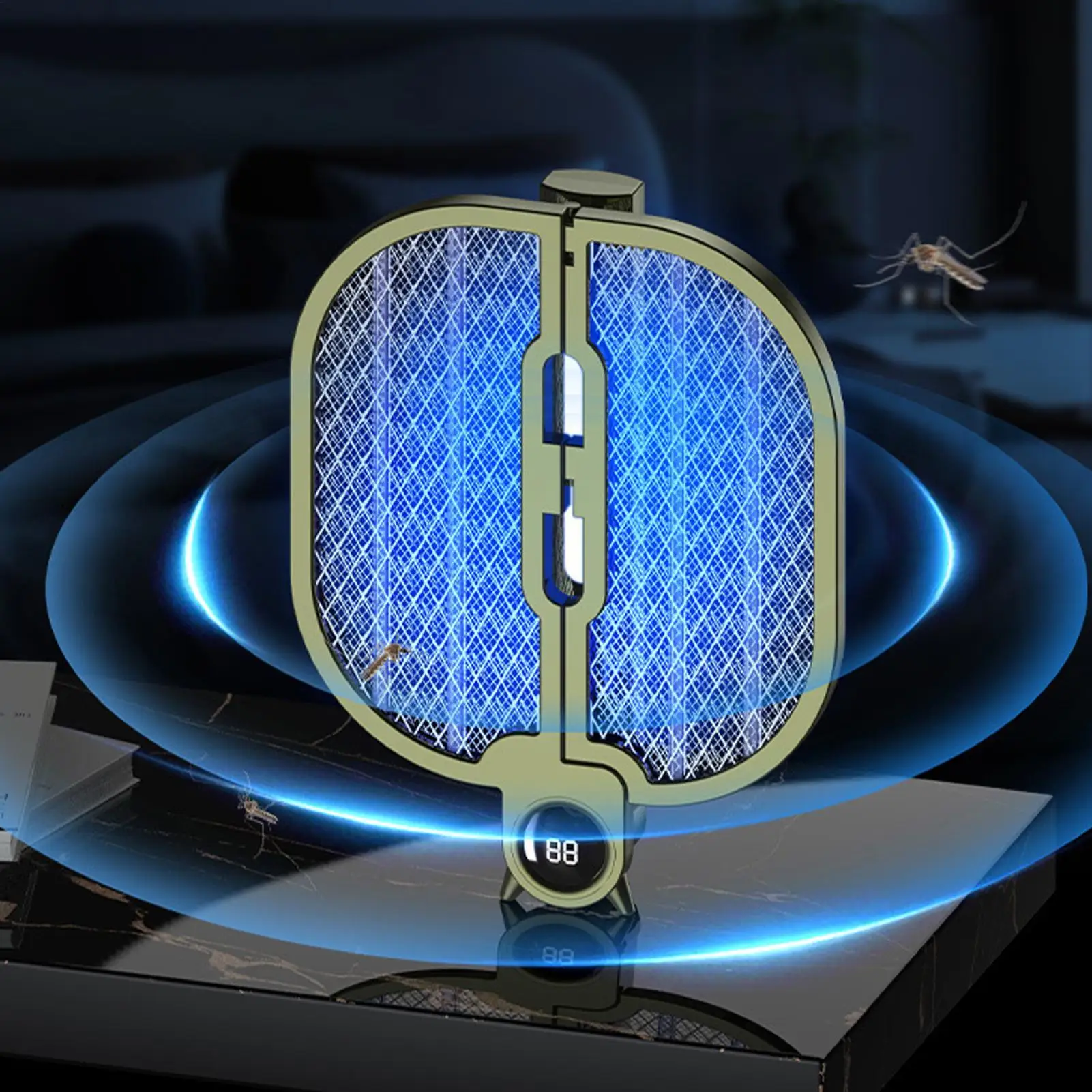 Fly Zapper Racket 2-in-1 Rechargeable Digital Gnat Trap Racket Handheld Fly Swatter for Outdoor Home Patio Backyard Porch