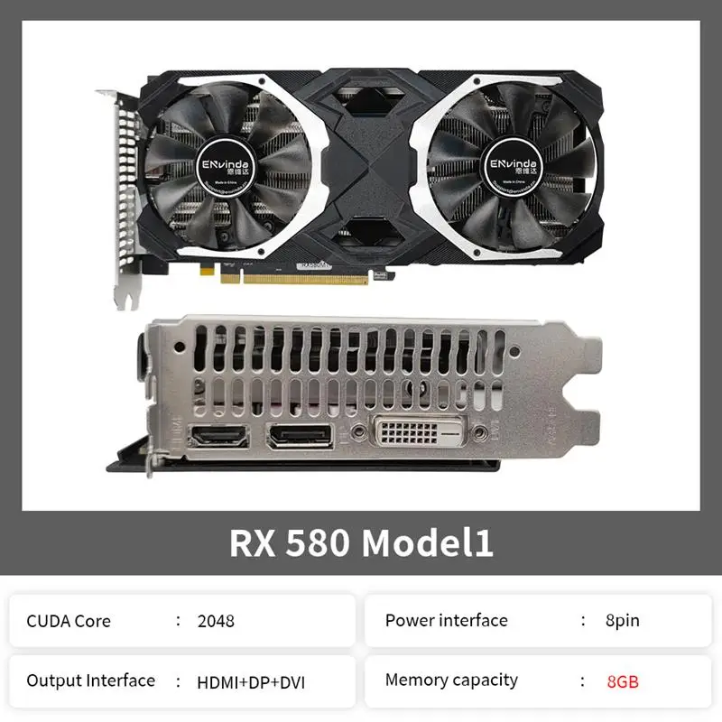 Top AMD RX 580 8GB Video Cards Hashrate 28-30mh/S 256bit 2048Sp For GDDR5 GPU Performance RX580 Graphics Cards