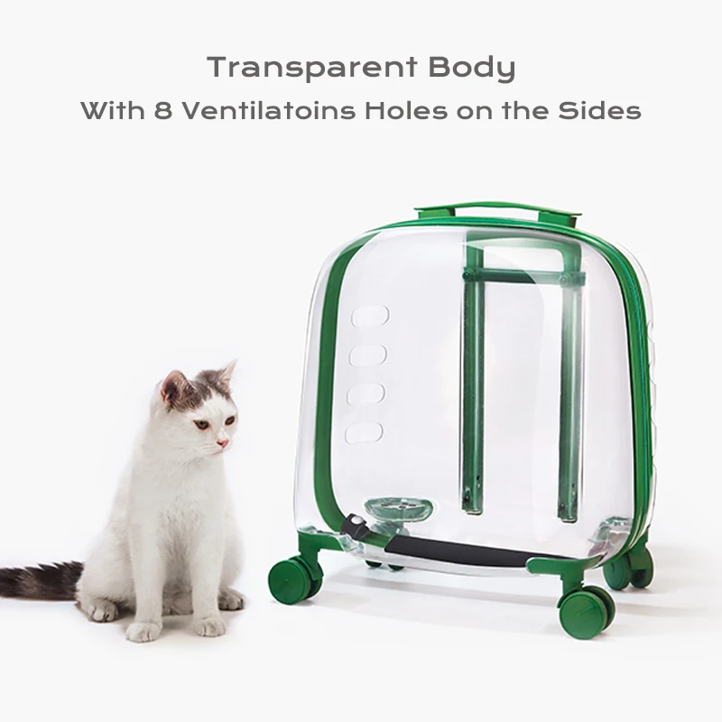 Elfwalk Pet Trolley Box Portable Transparent Case with Silent Wheel for Cats and Dogs