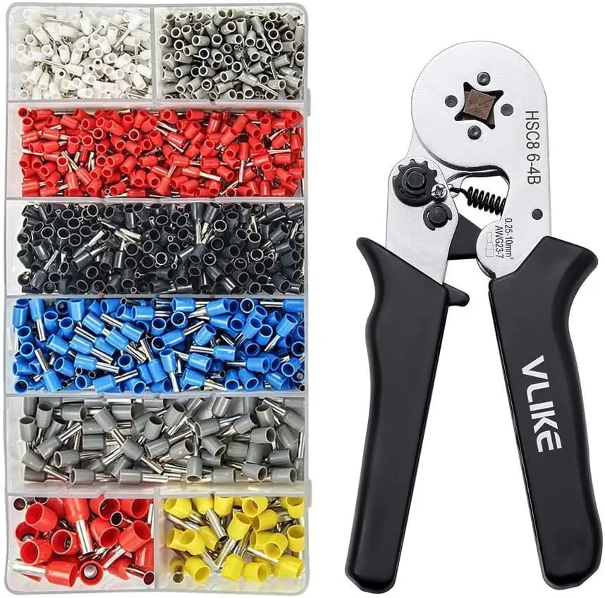 

Ferrule Crimping Tool with 1200 Terminal Ferrules for Wiring Projects - Easy Stripper Use
