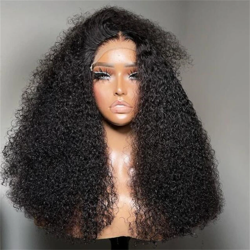 Perruque Lace Front Wig sans colle pour femmes noires, cheveux crépus bouclés, cheveux de bébé, longs et doux, densité 180, degré de chaleur, préplumé 03/3