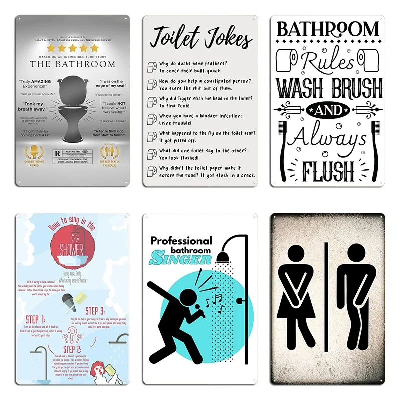 The Bathroom Funny Parody Movie Funny Bathroom Unforgettable Experience Would Poop Here Again CHALK Metal Tin Sign Poster