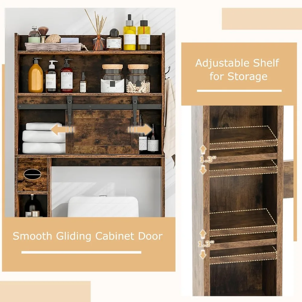 

Over The Toilet Storage Cabinet, Farmhouse Space Saver with Sliding Door, Toilet Paper Holder, Customized