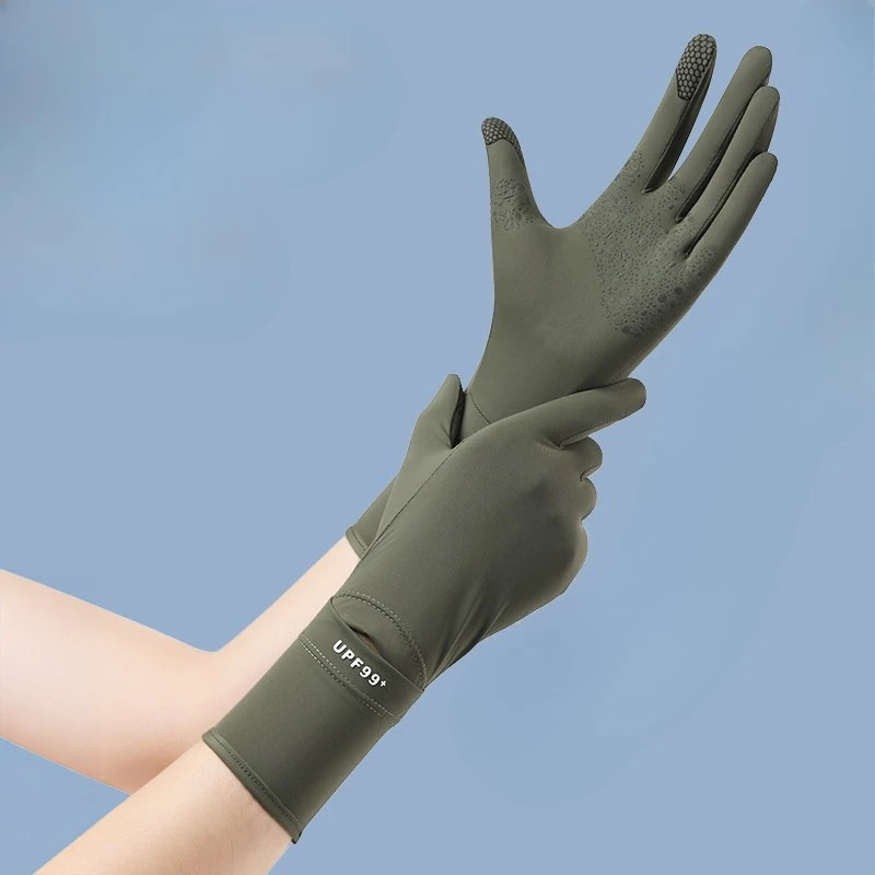 Women's Sunscreen Gloves UV Protection Driving and Cycling Thin Ice Silk Summer Extended Anti Slip Touch Screen Gloves