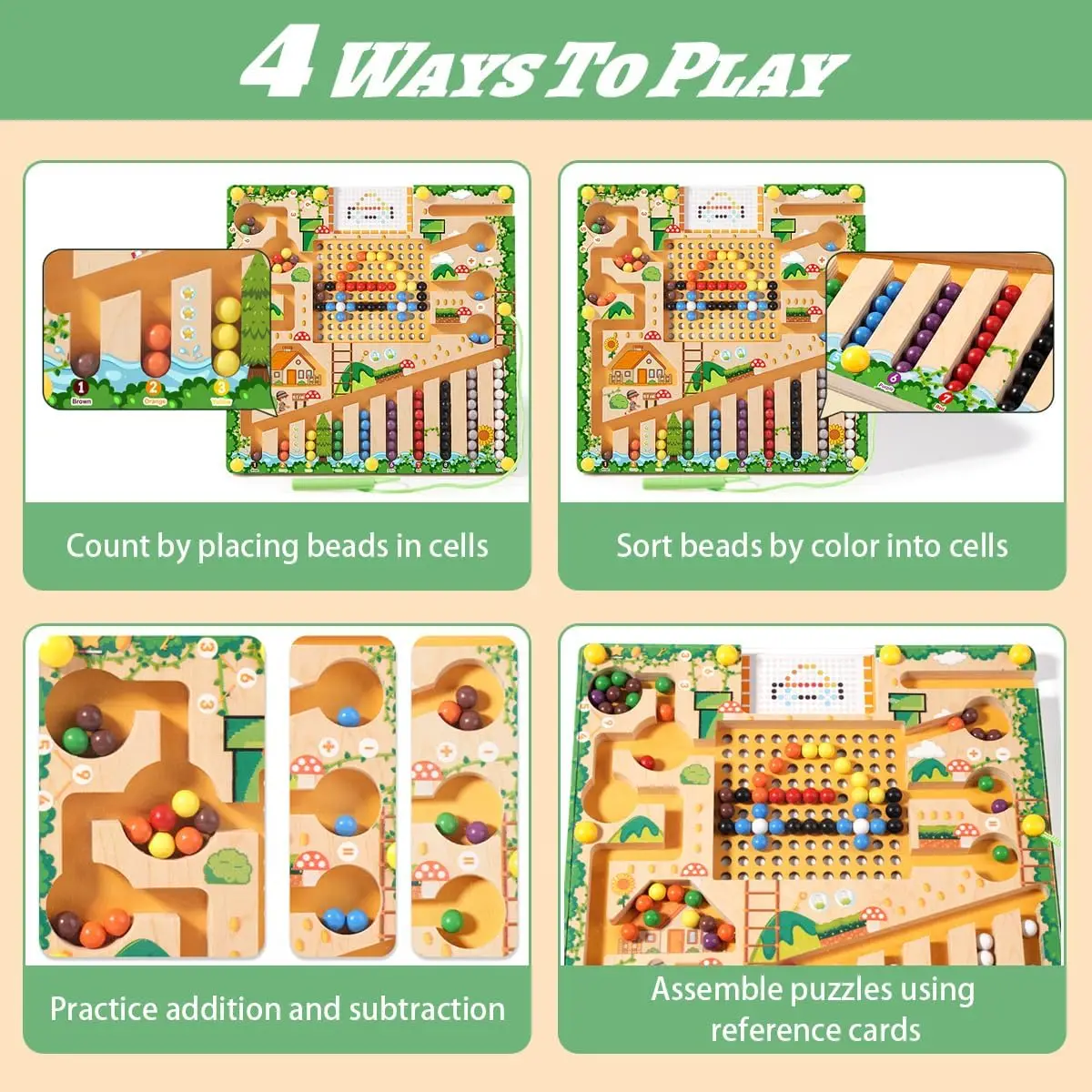 Magnetic Color& Number Maze 2 in 1 Wooden Montessori Magnetic Beads Puzzle Maze For Toddlers Fine Motor Toy  Preschool Activitie