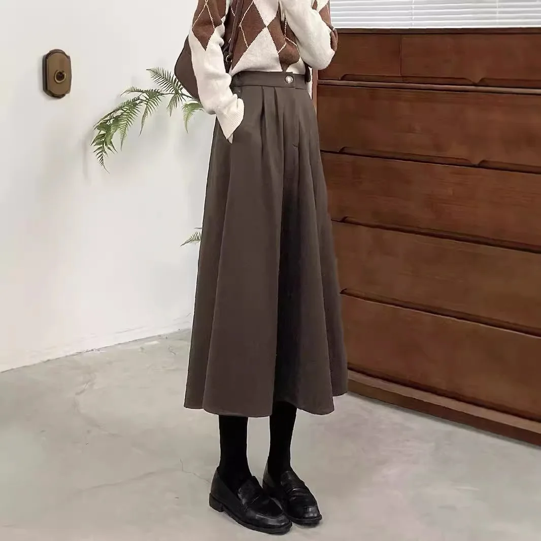 Retro Autumn and Winter Korean Version French A-Line Half Body High Waist Temperament Umbrella Long Skirt