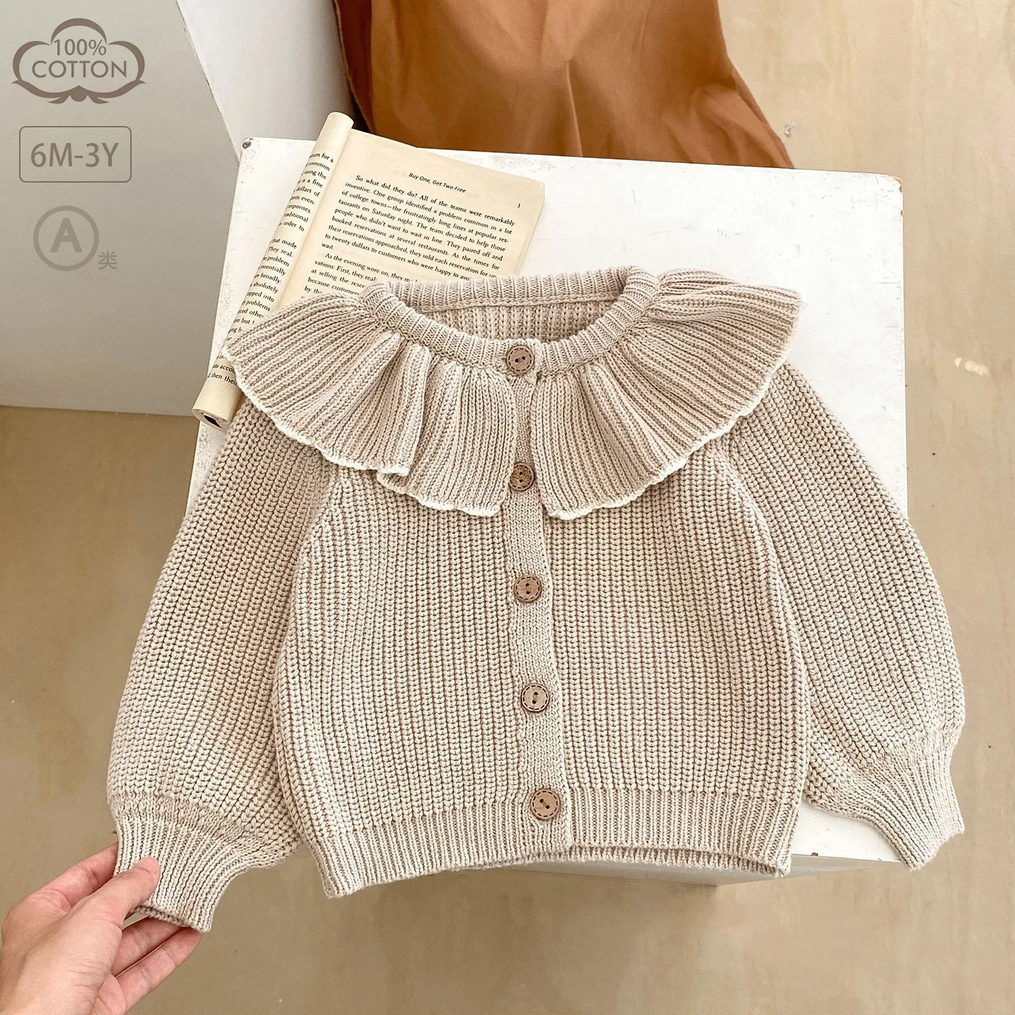 

2025 Autumn Infants Children Boys and Girls Large Lapel 100% Cotton Knitted Jacket Versatile Sweater Soft Waxy Cardigan